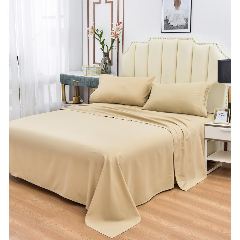 1800 Thread Count Rayon from Bamboo Sheet Set, Beige, Split King