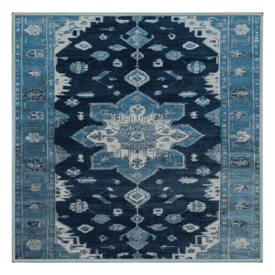 Machine Washable Overdyed Blue Area Rug