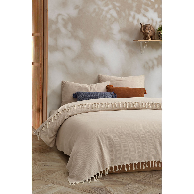 Couvre-lit en mélange de coton Thuan, Beige