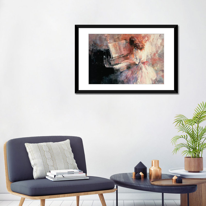 « romantique rythmique », impression sur toile, H 16 po x l 24 po x P 1 po, Papier d'art encadré noir, Blanc