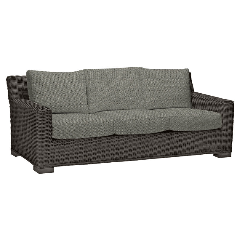 Rustic 81.25" Wide Outdoor Wicker Patio Sofa with Cushions, Intermix Bark, No Welt, Black Walnut