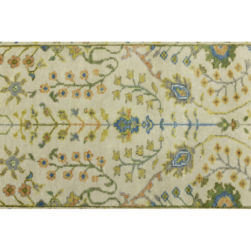 Tapis de couloir oriental ivoire Oushak Chobi