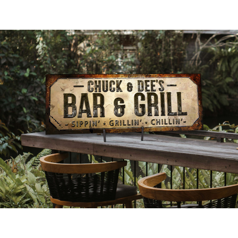 Nom de famille Bar & Grill à personnaliser sur métal, H 16 po x l 48 po x P 0,04 po, Oui