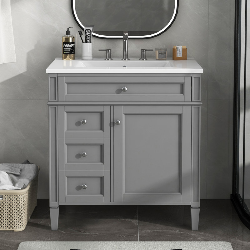 Meuble-lavabo de 30 po avec lavabo supérieur, Gris