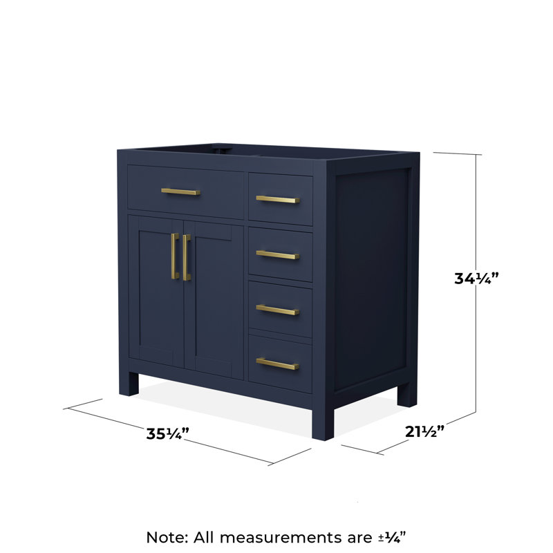 Base de meuble-lavabo simple autoportante 35,25 po Beckett, Bleu foncé / or brossé