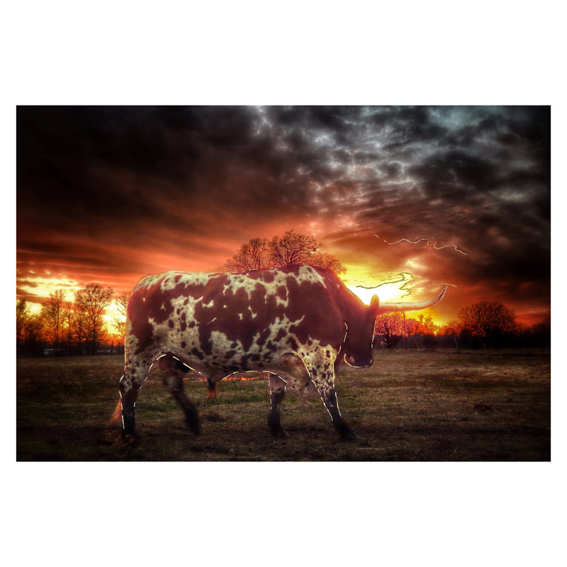 Art mural en verre trempé sans cadre Longhorn at Sunset - 40 po x 60 po