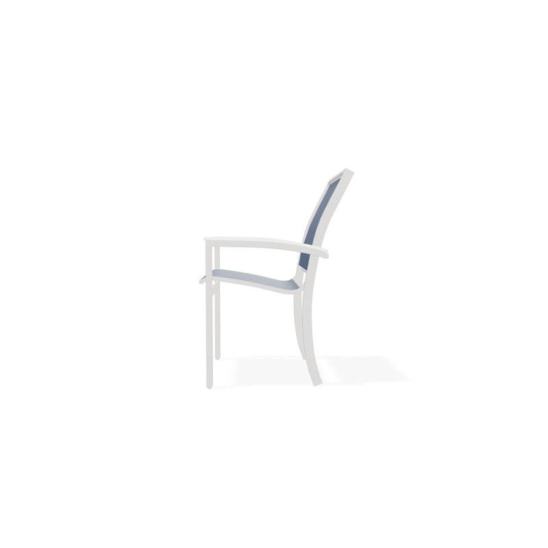 Bazza Sling Aluminum Frame Dining Height Stacking Café Chair with Marine Grade Polymer Arm Accent, Snow