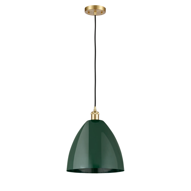 Luminaire suspendu conique 1 lumière, H 14,75 po x l 12 po x P 12 po, Vert, Or satiné