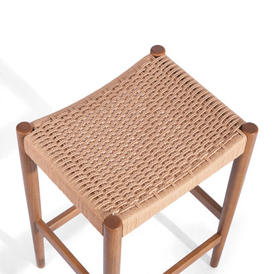 Rustic Walnut Bar Stool,Woven,Solid Oak Wood