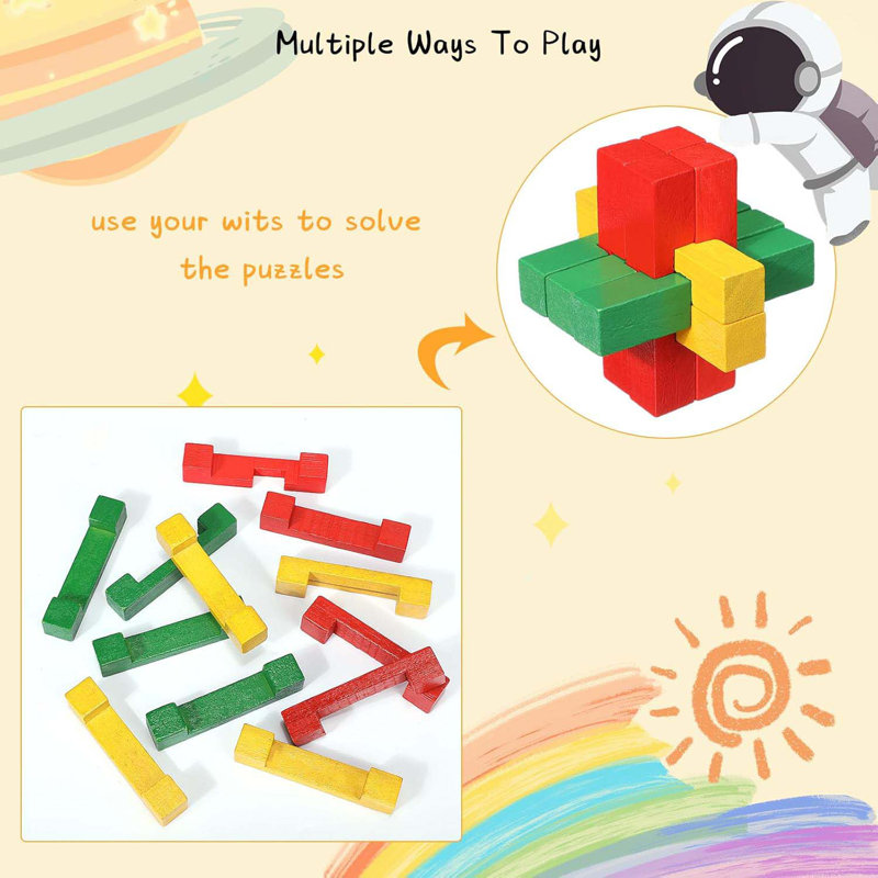 12 Pcs Wooden Brain Teaser Puzzles 3D IQ Challenge Toy Games Logic Mind Smart Puzzle Box Lock Toy Brain Teaser Intellectual Removing Assembling Gift Set For Adults Teenagers
