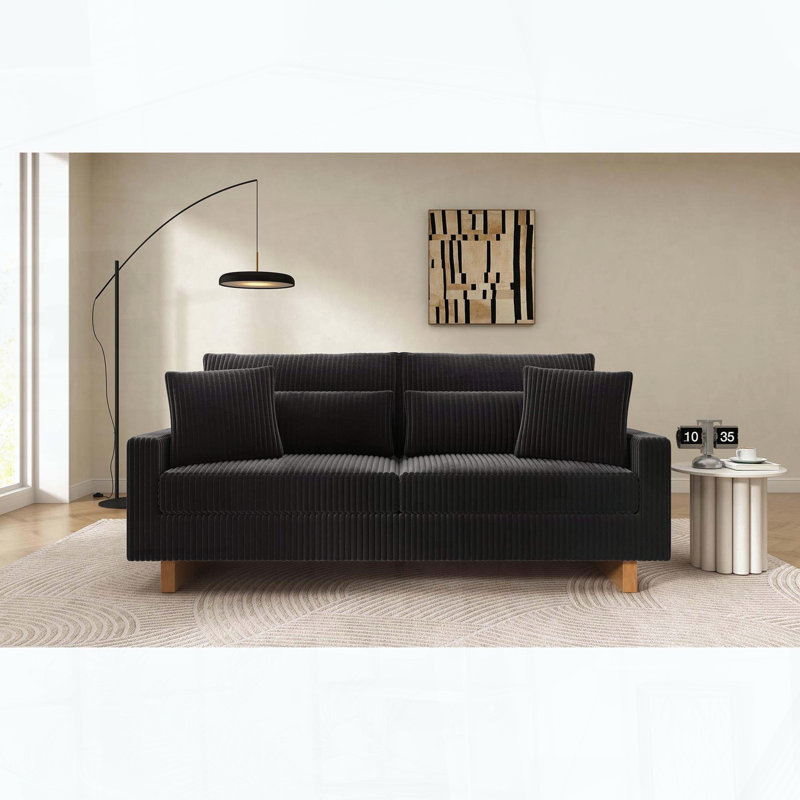 Causeuse moderne en velours côtelé avec quatre coussins, ressorts ensachés, Noir