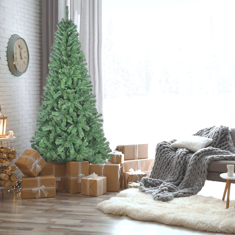 Arbre de Noël artificiel de 6 pi de hauteur avec 500 pointes en PVC dense et branches à charnières, pin vert classique avec support