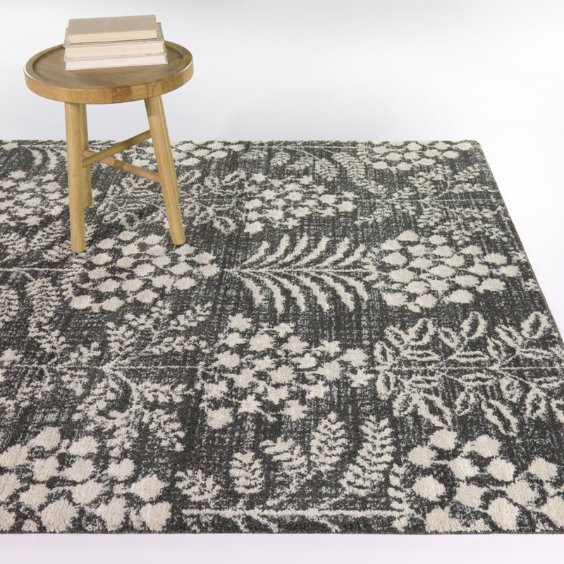 Ashbourne Charcoal/Cream Floral Transitional Area Rug, 7'10" x 10'