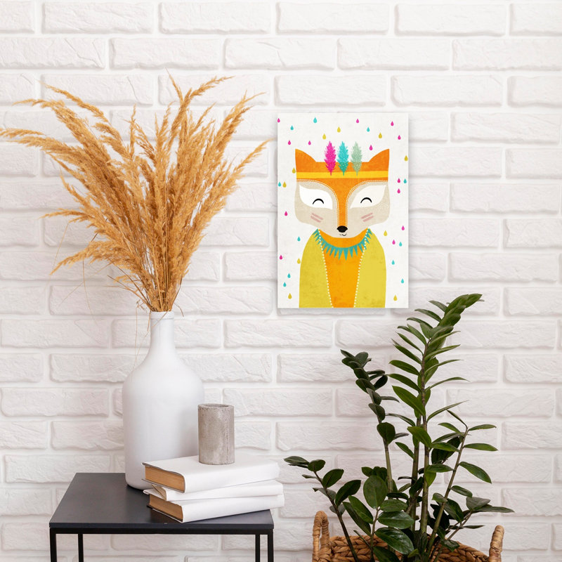 Feathered Fox Face Abstract Contemporary Fox Forest Landscape Wall Art Print 1 Piece Wrapped Canvas Wall Art