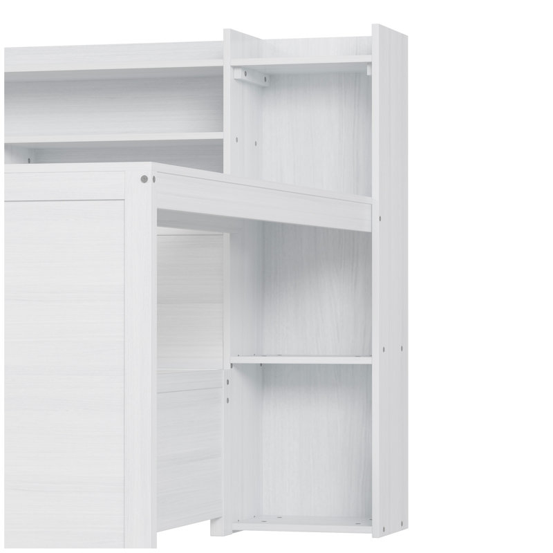 Lit de jour en bois avec tablettes de rangement, lit multifonctionnel avec lit gigogne simple et bureau, Lit simple