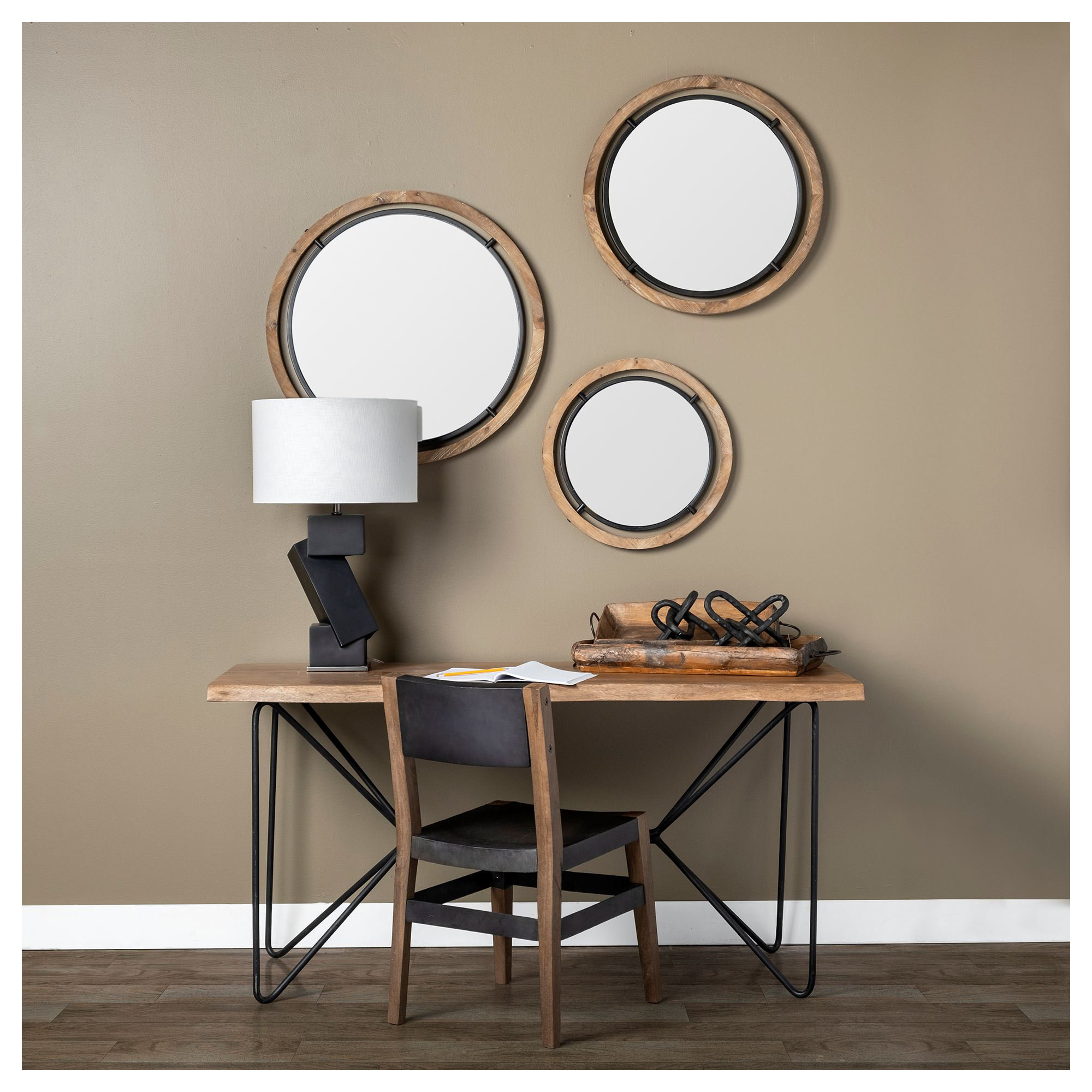 Smita Solid Wood Round Mirror, 24.3" x 24.3"