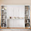 Grand lit avec bureau et bibliothèque, fabrication en bois de pin blanc. Choix de chambre peu encombrante. Aucune boîte à ressorts requise. Rangement abondant. Bibliothèque pliable pour une meilleure utilisation, animée et