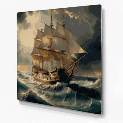 Thanksgiving Mayflower ship artwork Brown Metal Wall Art