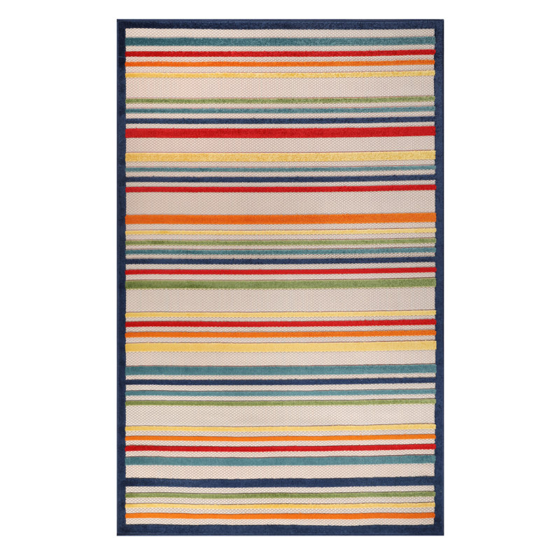 Coastal Stripe Geometric Modern Indoor Outdoor Area Rug, Rectangle 2'3" x 12'
