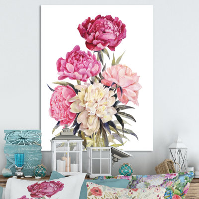 Bouquet de pivoines roses et blanches - reproduction d'art sur toile traditionnelle