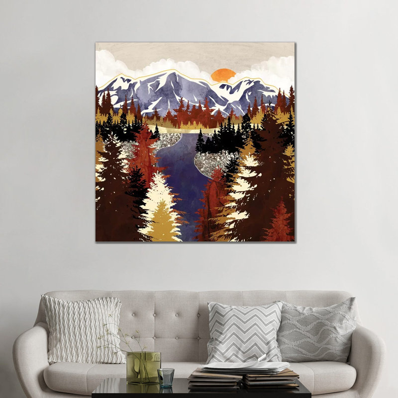 Rivière d'automne - impression, 48" H x 48" W x 1.5" D, Toile tendue, Aucun mat