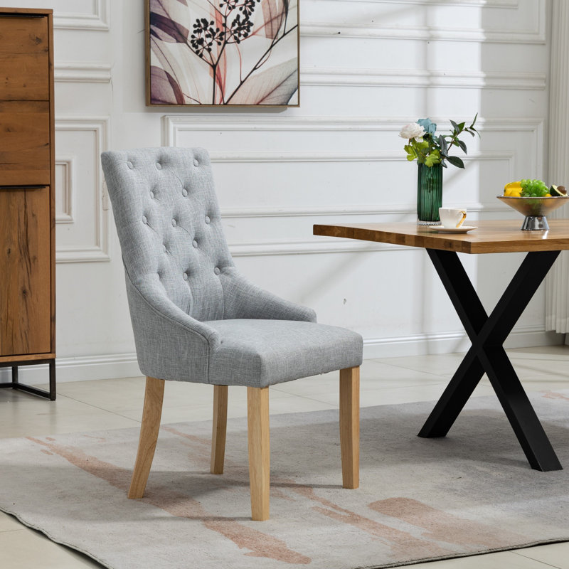 Ravenna 47cm H Linen Upholstered Full Back Dining Chair, Light Grey