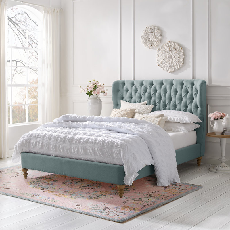Lit plateforme Elegance Jubilee, Simple, Bleu mer