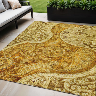 Tapis extérieur lavable à motif de médaillons en terre cuite 5 pi x 8 pi