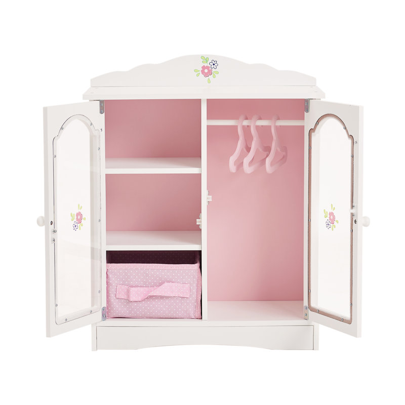 Teamson Kids Princess Toy Closet Double Door Shaker Dresser with Hangers for 18" Dolls, White