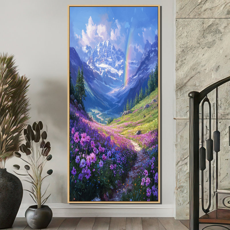 Rainbow in the Alpine Meadows II - Rainbow, reproduction d'art sur toile encadrée, H 60 po x l 28 po, Crème, crème