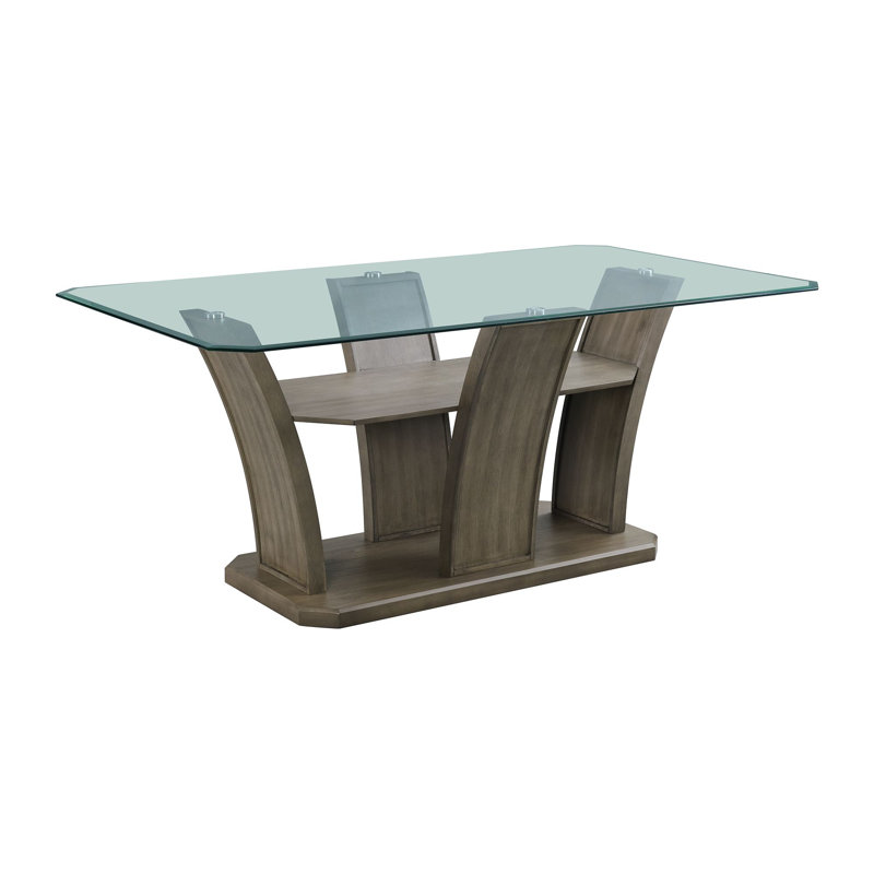 Simms 72'' Gray Glass Top Rectangular Dining Table