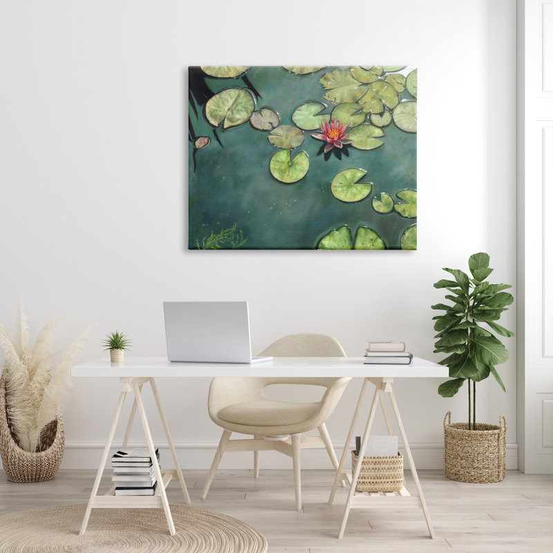 «Pond Lily Lotus Blossom Floating Peaceful Botanicals» par David Stribble - peinture à cadre flottant sur toile, Toile tendue