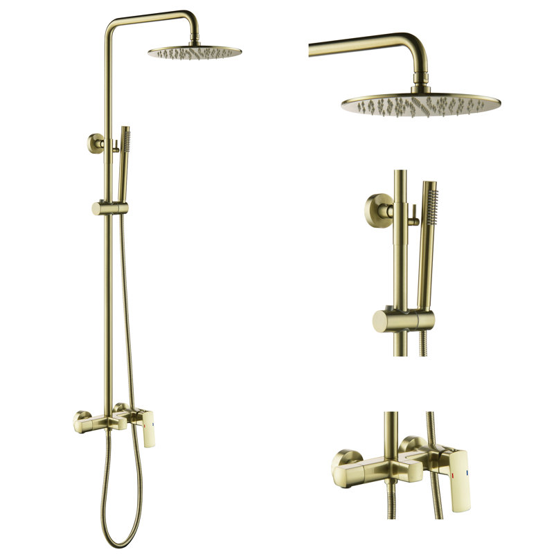 Brushed Gold Adjustable Rain Shower System with Handheld