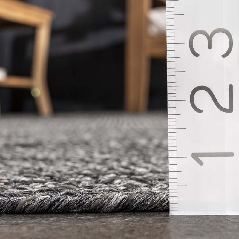 Tapis intérieur / extérieur tressé Edie, Tapis de couloir 2 pi 6 po x 16 pi, Gris anthracite