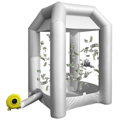 Cabine de caisse gonflable 5,2 x 5,2 x 8,5 pi avec 2 souffleurs - Porte-monnaie gonflable de qualité supérieure pour salons professionnels, lancements de produits et événements promotionnels (argent)