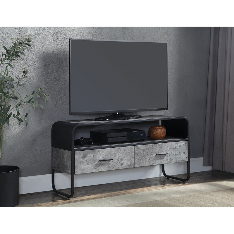 Raziela Concrete Gray & Black Finish TV Stand