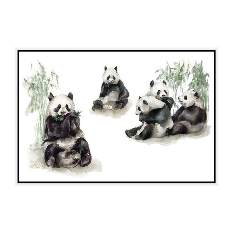 Pandas, H 40 po x l 60 po x 1,5 po, Toile blanche encadrée