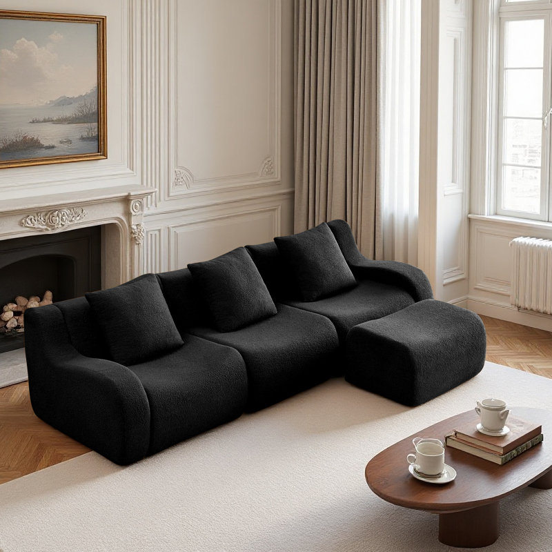 Canapé Boneless, H 35,4 po x l 115,3 po x P 65,7 po, 3, Noir
