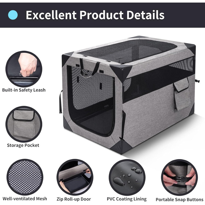 Cage de voyage portable pour chien de 30 pouces, chenil pliant pour animaux 3 portes avec fenêtres en filet durables pour chiens de taille moyenne, cage pliable pour chien