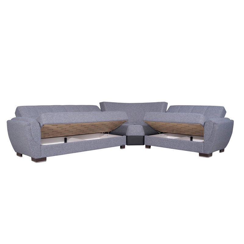 Annalice Air Reversible L-Shaped Sleeper Sofa Sectional w/ Storage Seats for Living Room, Gray Microfiber/Microsuede
