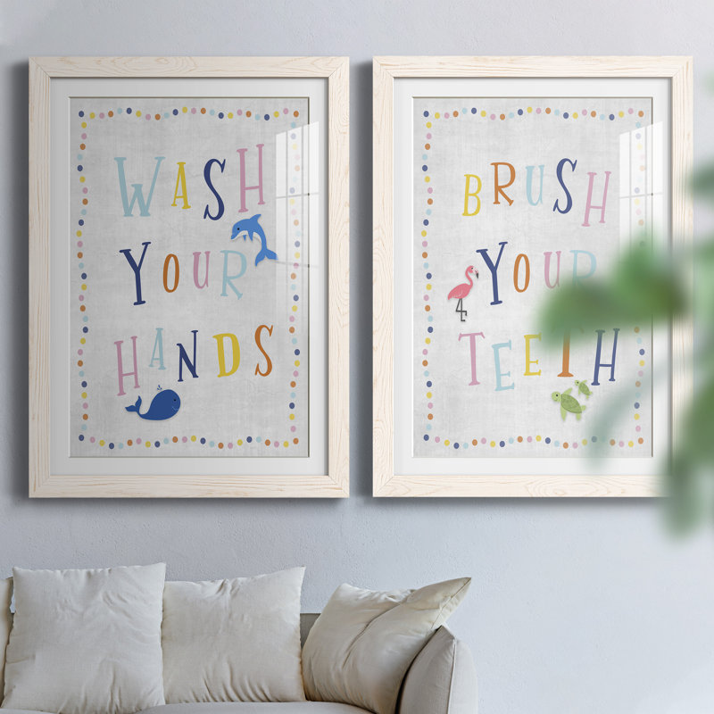 Lavez vos mains - ensemble d'art textuel 2 pièces, Papier encadré blanc, H 31,5 po x l 47 po x P 1,5 po