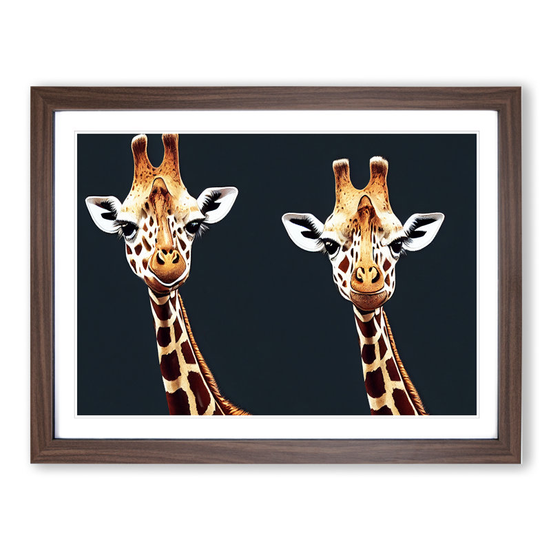 Two Giraffes Vol.2 - Framed Print, 46cm H x 64cm W x 2cm D, Walnut Framed