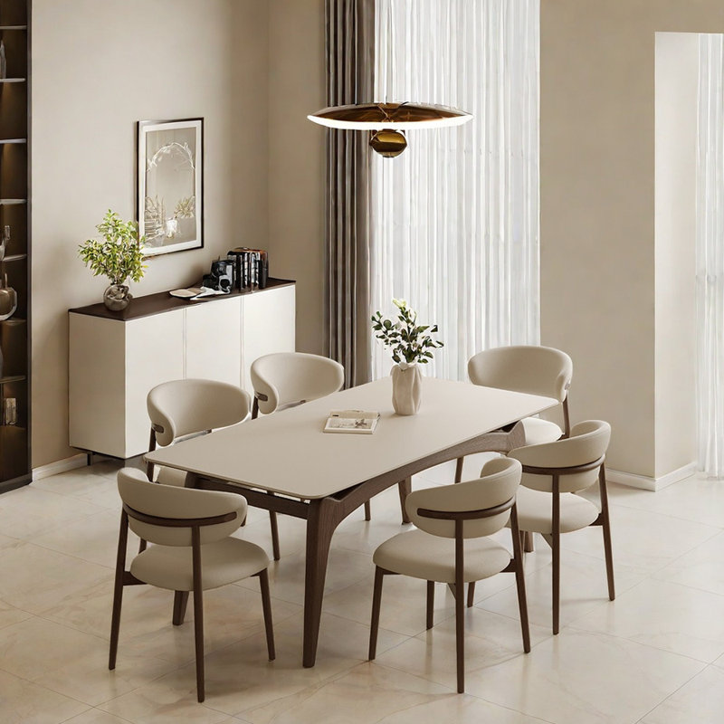 Alje Modern Rectangular Rock-Plate Dining Table Chair, 29.5"H x 55.1"L x 31.4"W
