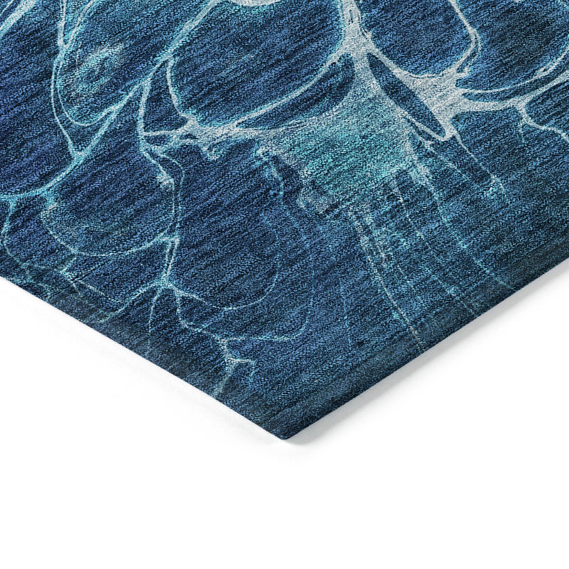 Tapis extérieur lavable abstrait bleu marine et bleu ciel 5 pi x 8 pi