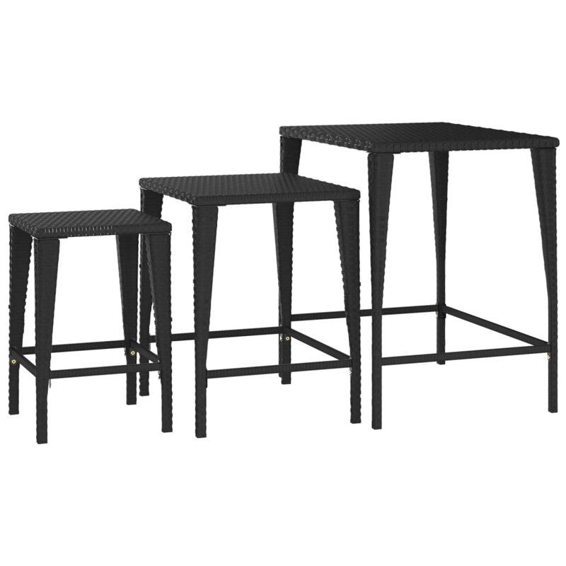 Garden Nesting Tables 3 Pcs Poly Rattan, Black