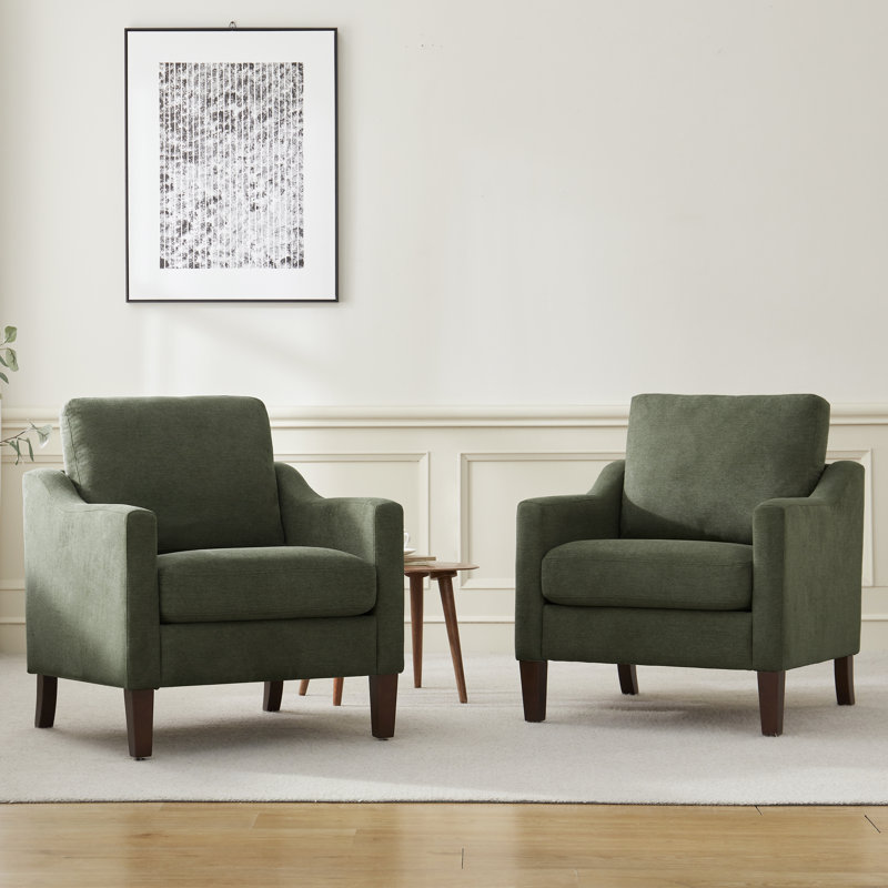 Fauteuil rembourré avec pieds en bois massif (lot de 2), Vert