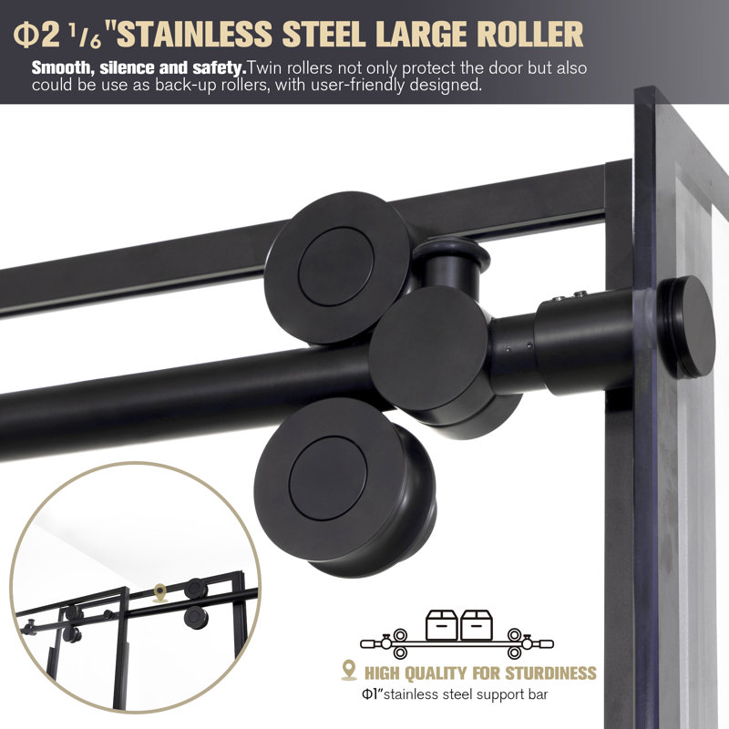 Losar 68'' Matte Black Framed Rectangle Shower Enclosure