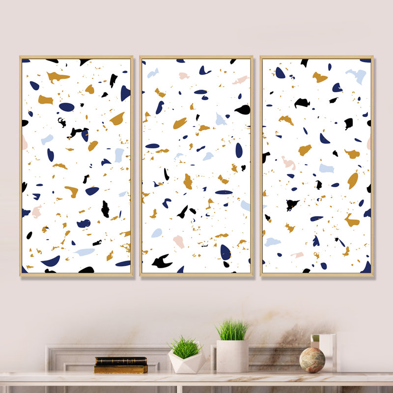 «Pink and Brown Terrazzo IV», reproduction de cadre flottant sur toile 3 pièces, Cadre brun, H 20 po x l 36 po x P 1 po