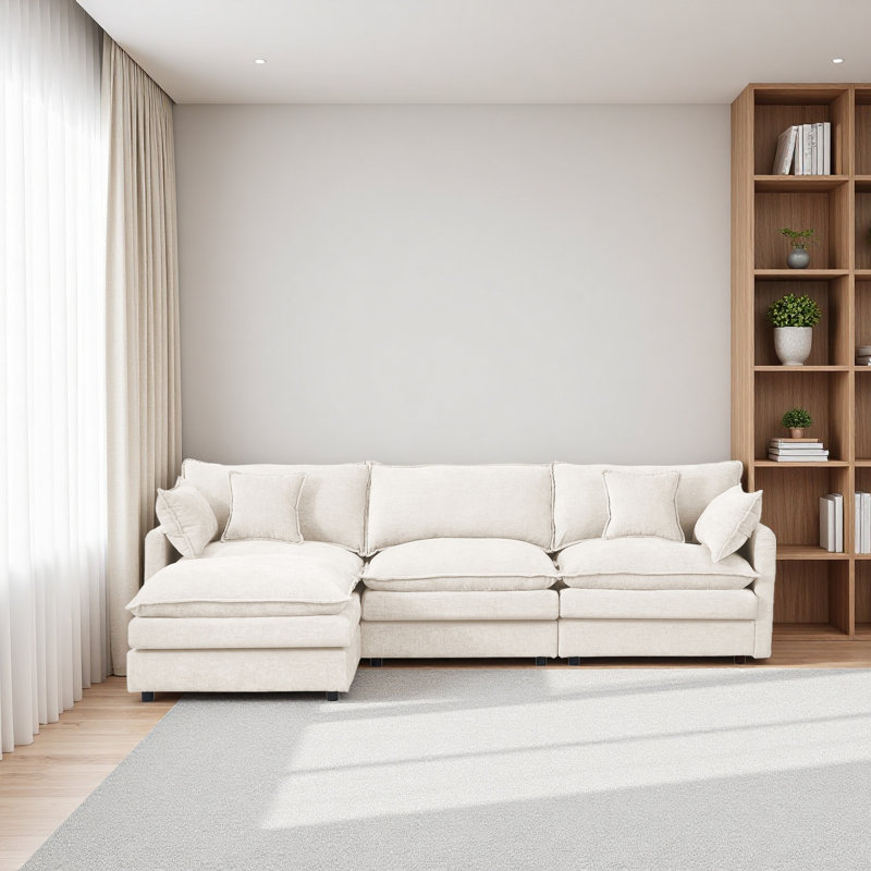 Modular Sectional Sofa, 102 Inch L Shaped Couch Set For Living Room, 3-Seater Comfy Cloud Couches With Movable Ottoman, DIY Combination, Chenille