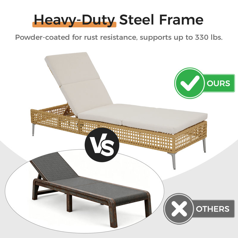 Outdoor Wicker Chaise Lounge With Cushions